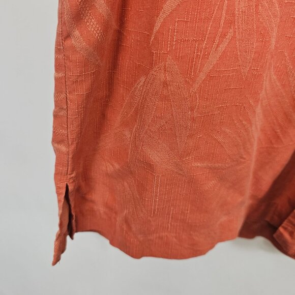 Hawaiian Island Style Shirt Orange Botanical Palm Leaves Comfy Relaxed Men's XL - Picture 5 of 14